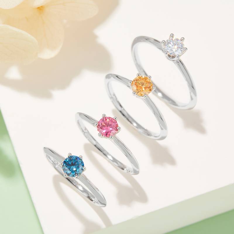 直臂ClassicT家六爪S925银镀白金MoissaniteWomen's Ring50分D级